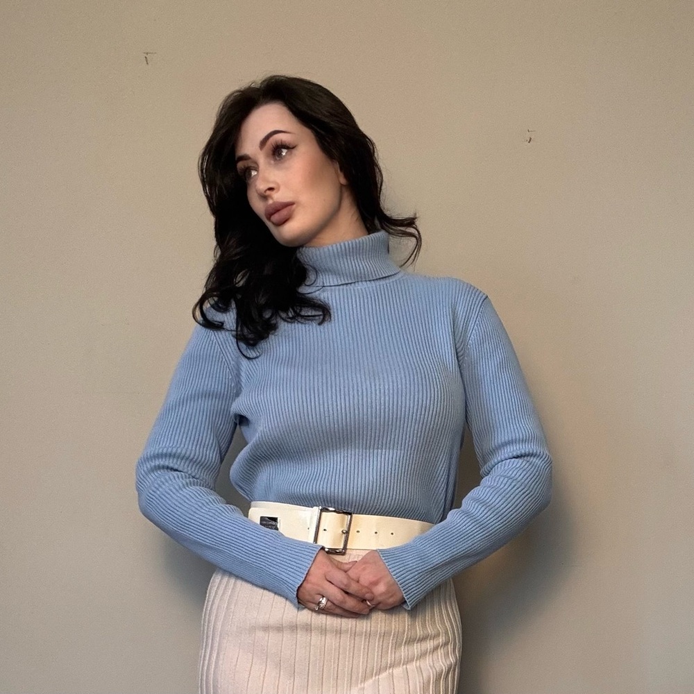 Lauren Ralph Lauren Ribbed Turtleneck Sweater Blue Size L Made in Japan